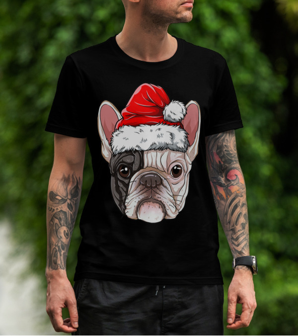 French Bulldog In Santa Hat Christmas T-Shirt