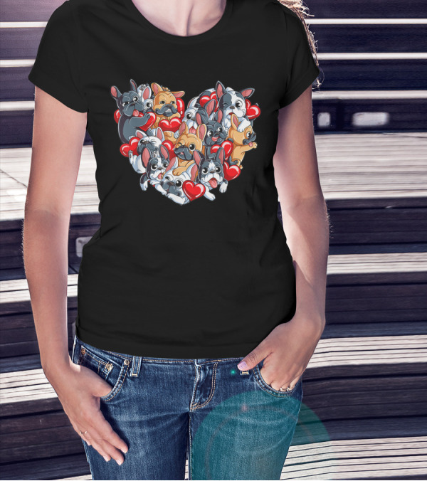 French Bulldog Heart Valentines Day T-Shirt