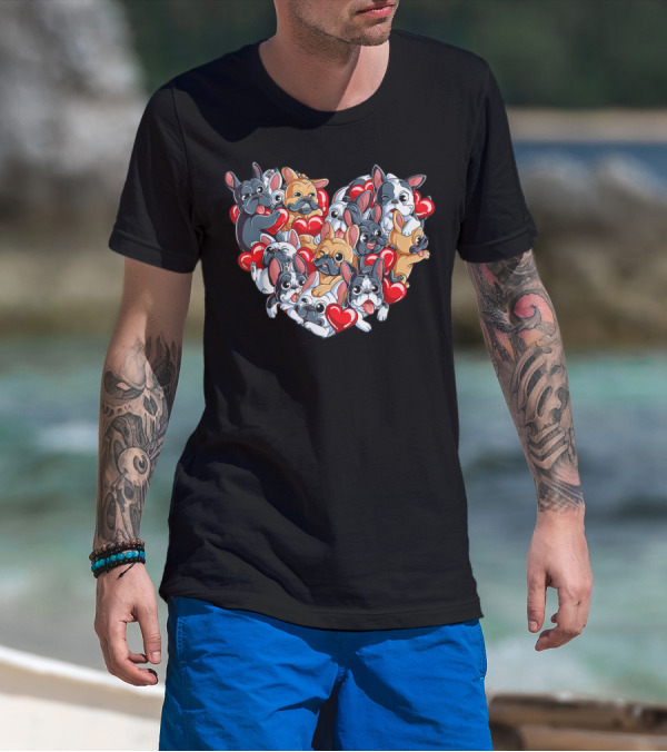 French Bulldog Heart Valentines Day T-Shirt