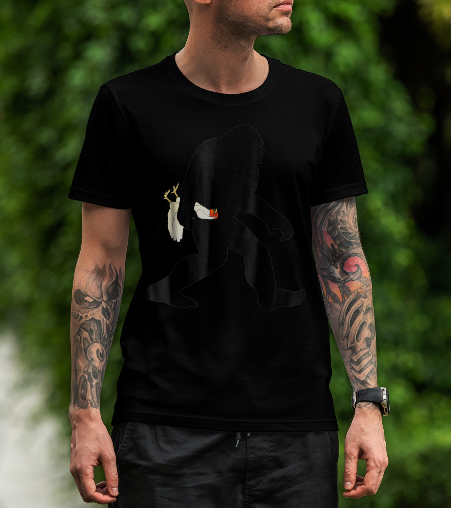 Funny Bigfoot Sasquatch Carrying Chicken Boys T-Shirt