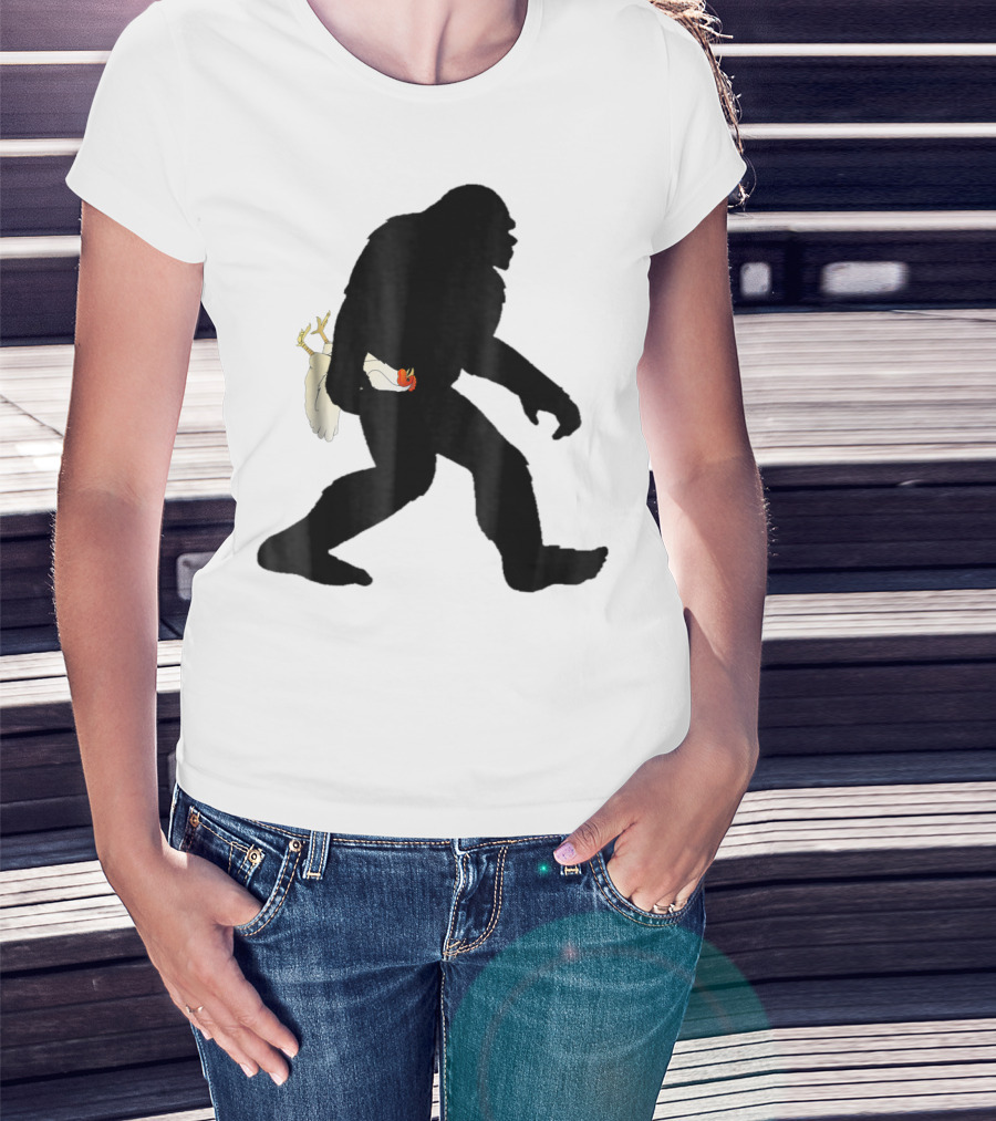 Funny Bigfoot Sasquatch Carrying Chicken Boys T-Shirt