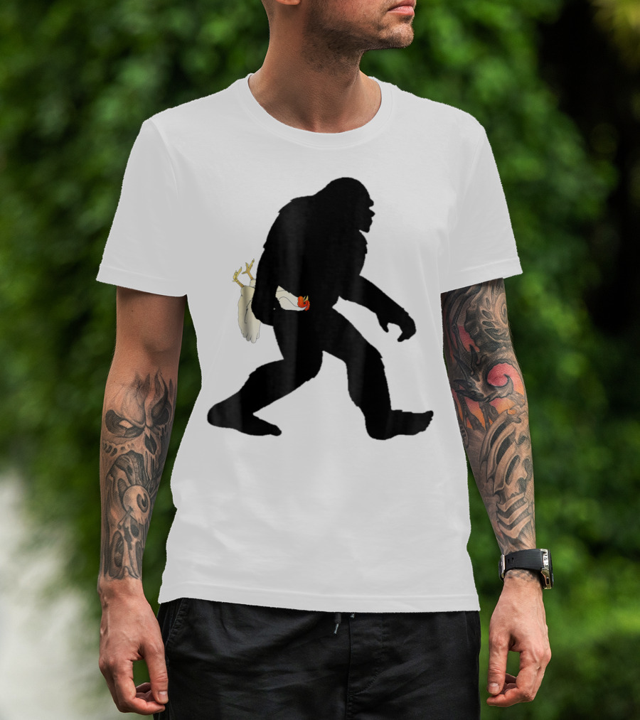 Funny Bigfoot Sasquatch Carrying Chicken Boys T-Shirt