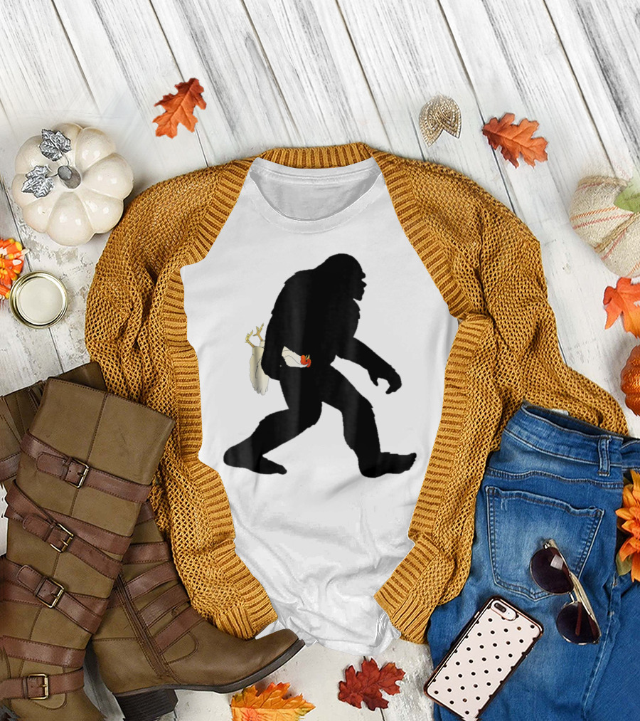 Funny Bigfoot Sasquatch Carrying Chicken Boys T-Shirt