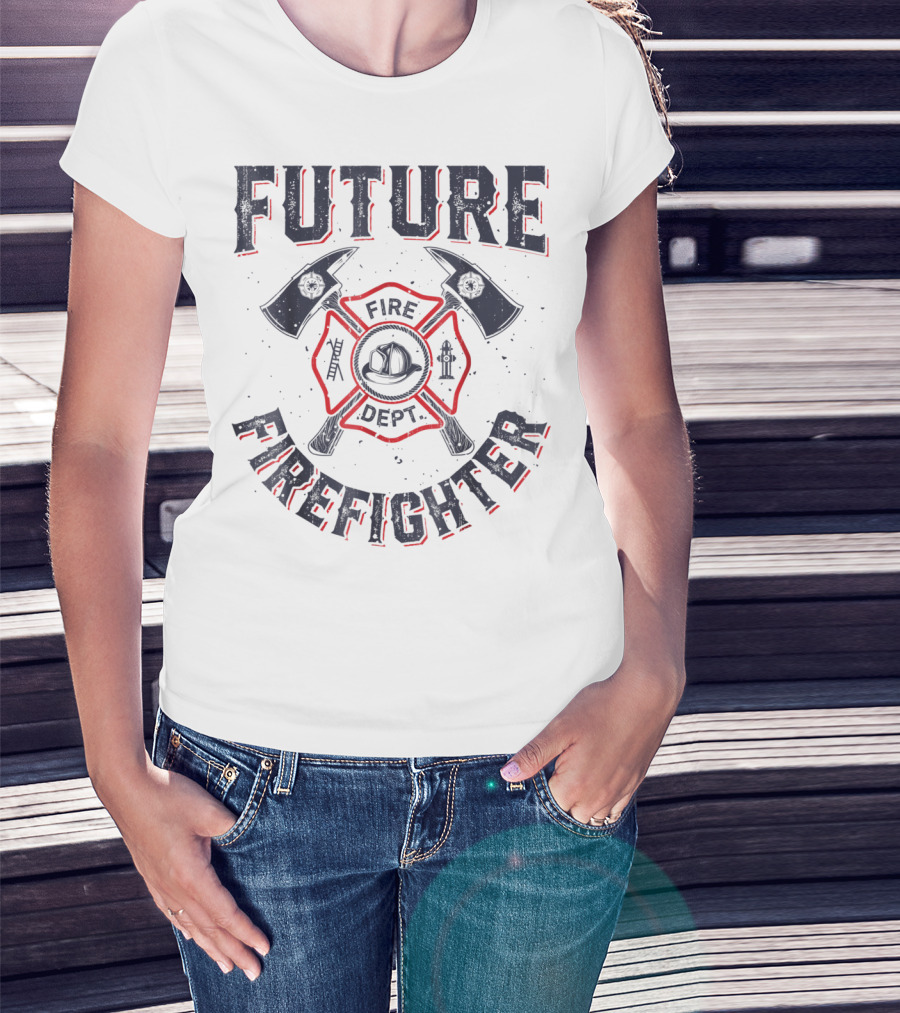 Future Firefighter Fire Dept Axe Emblem Kids Boys Youth Men T-Shirt