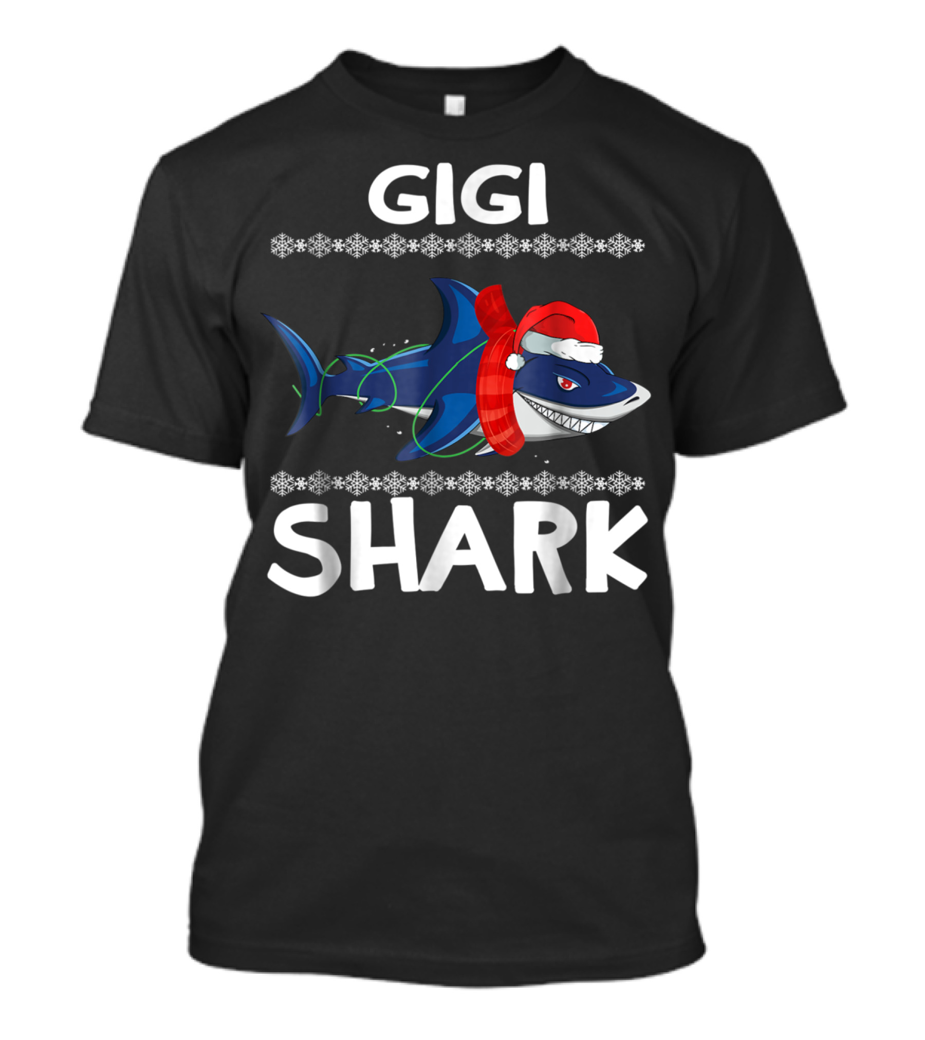 Gigi Shark Santa Hat Christmas Family Snowflakes T-Shirt