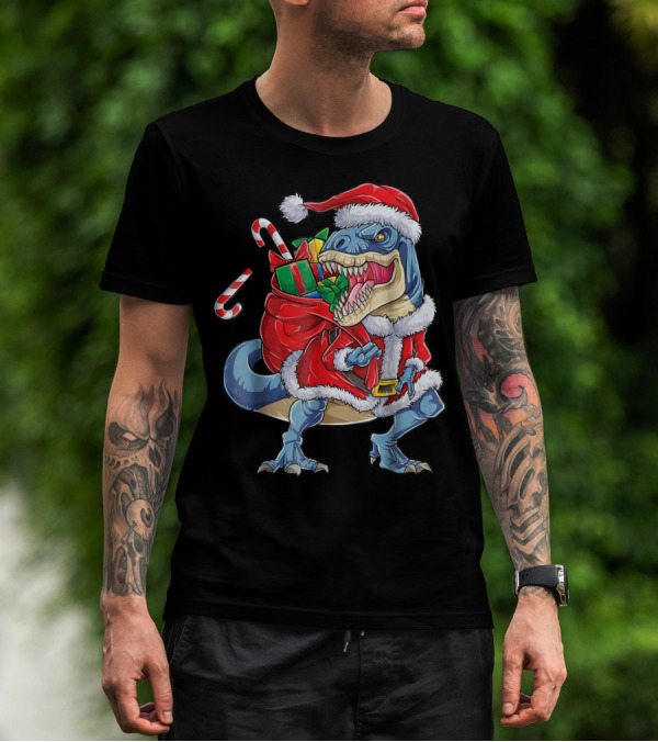 Santa Rex Dinosaur Christmas Boys Kids Xmas T-Shirt