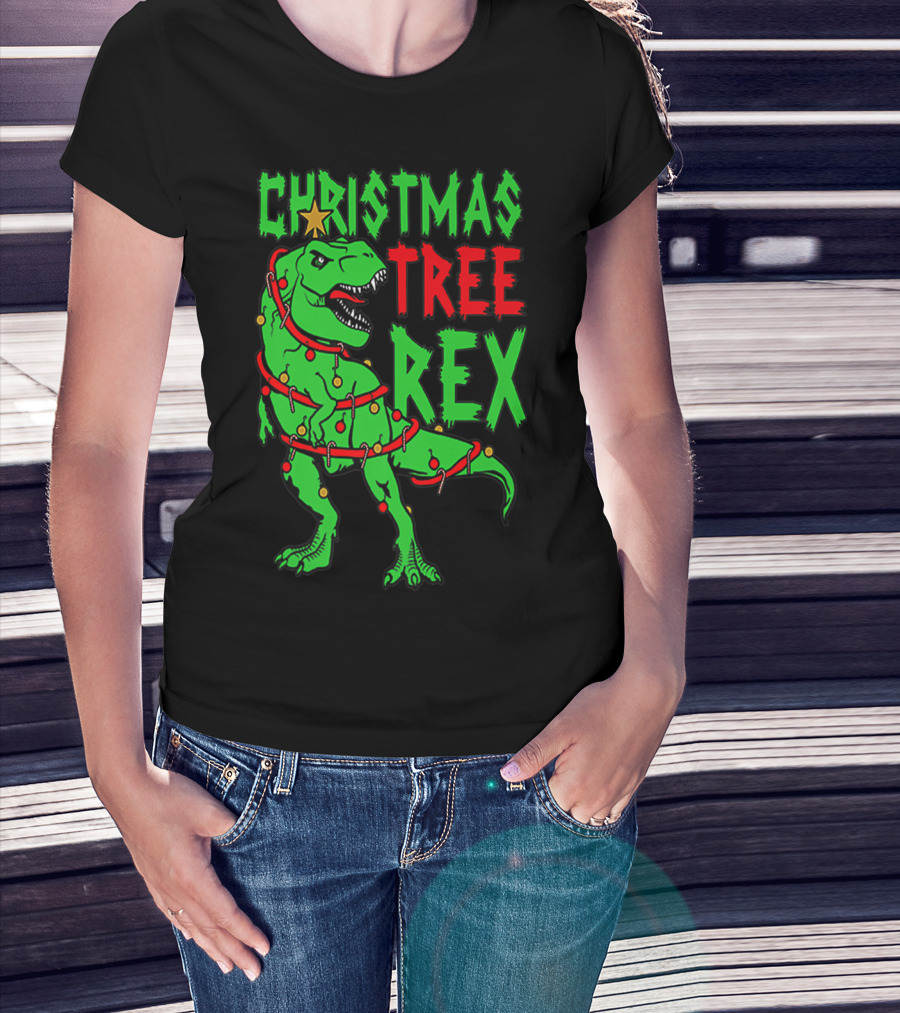 Christmas Tree Rex Dinosaur Boys T-Shirt