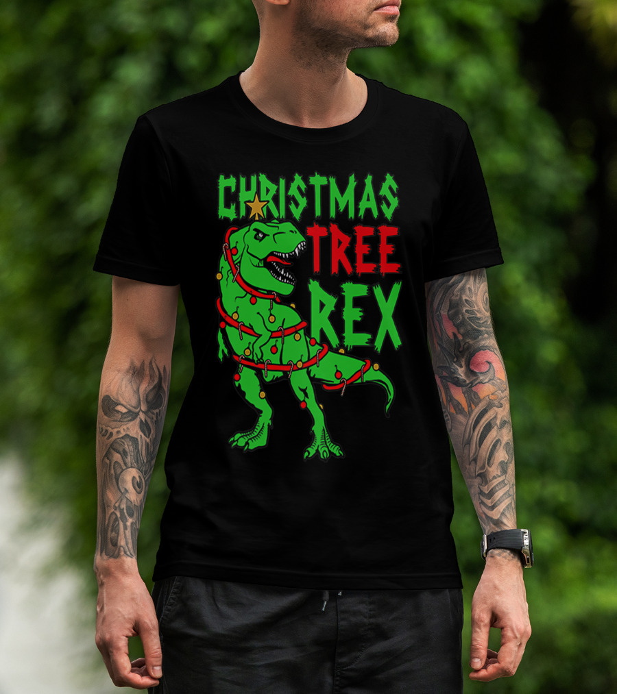 Christmas Tree Rex Dinosaur Boys T-Shirt