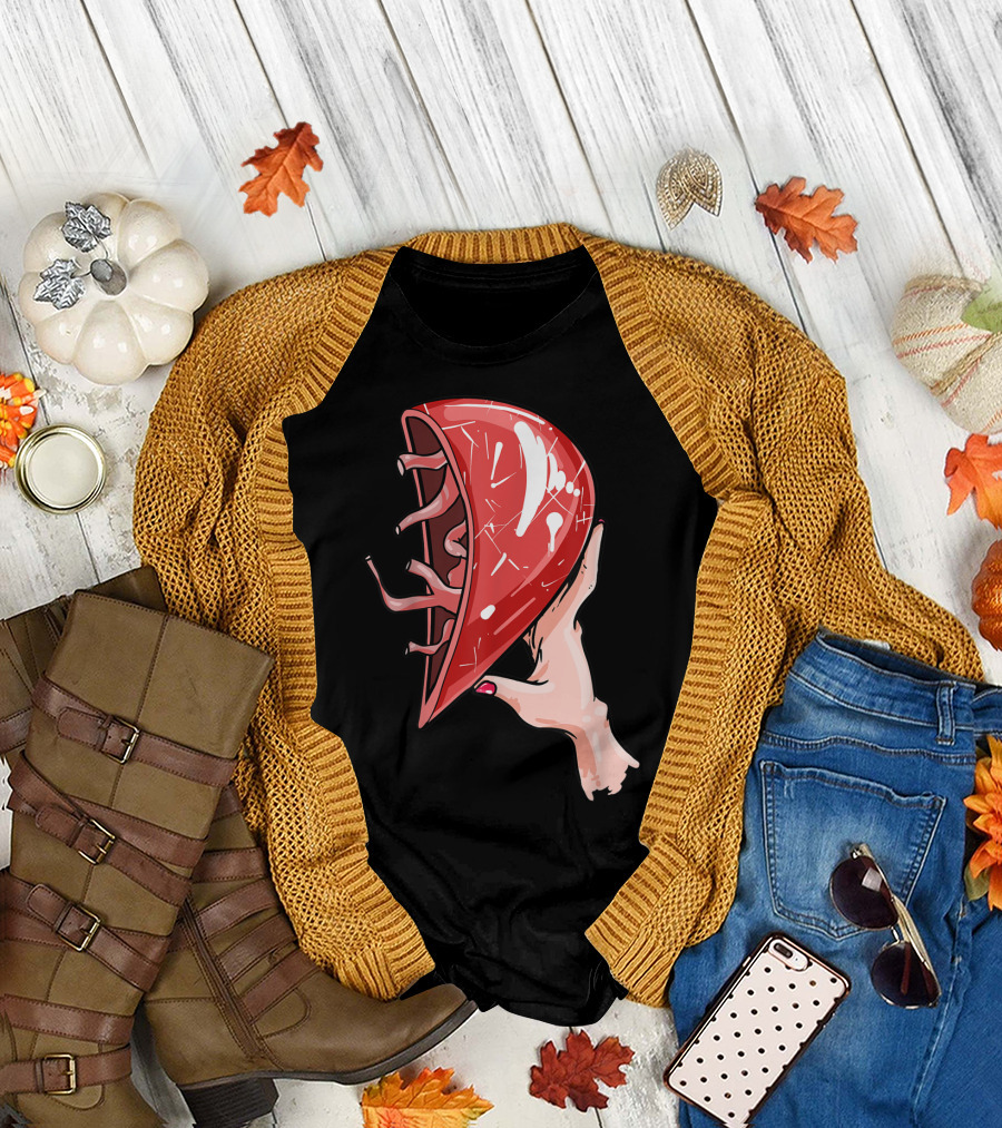 Hand Holding Semi-Open Anatomical Heart T-Shirt