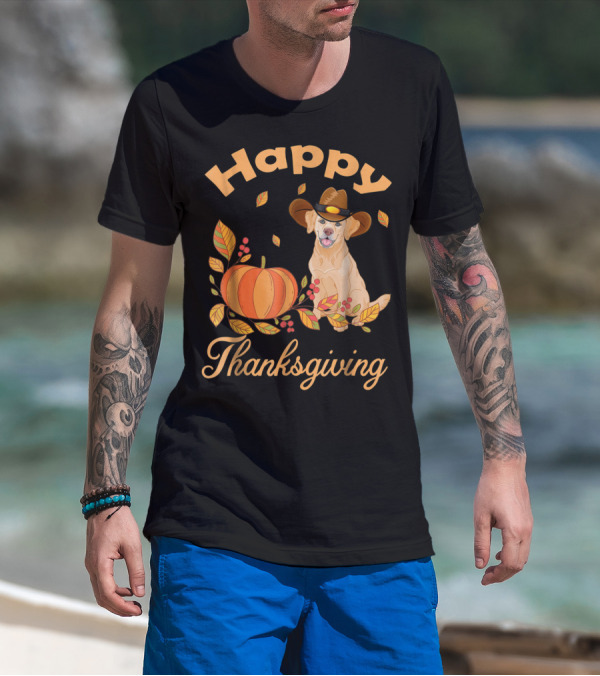 Happy Thanksgiving Golden Retriever With Pumpkin And Leaves T-Shirt