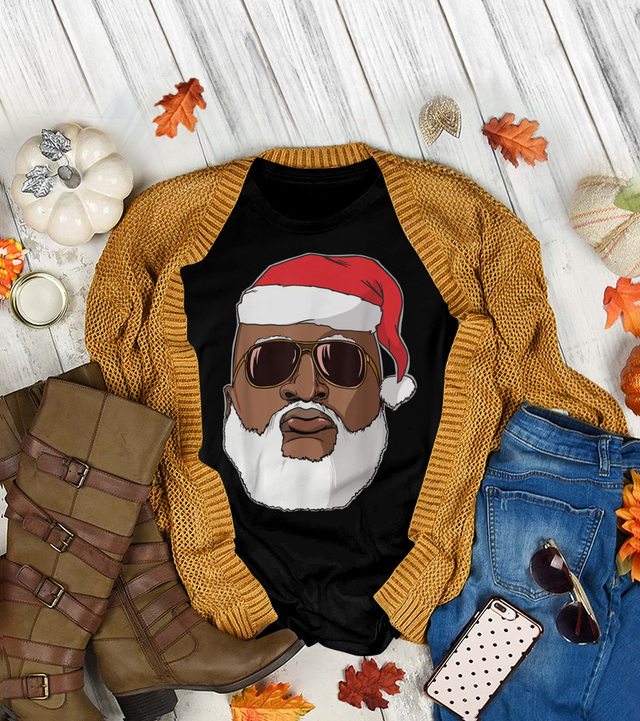 African American Santa with Sunglasses and Santa Hat T-Shirt