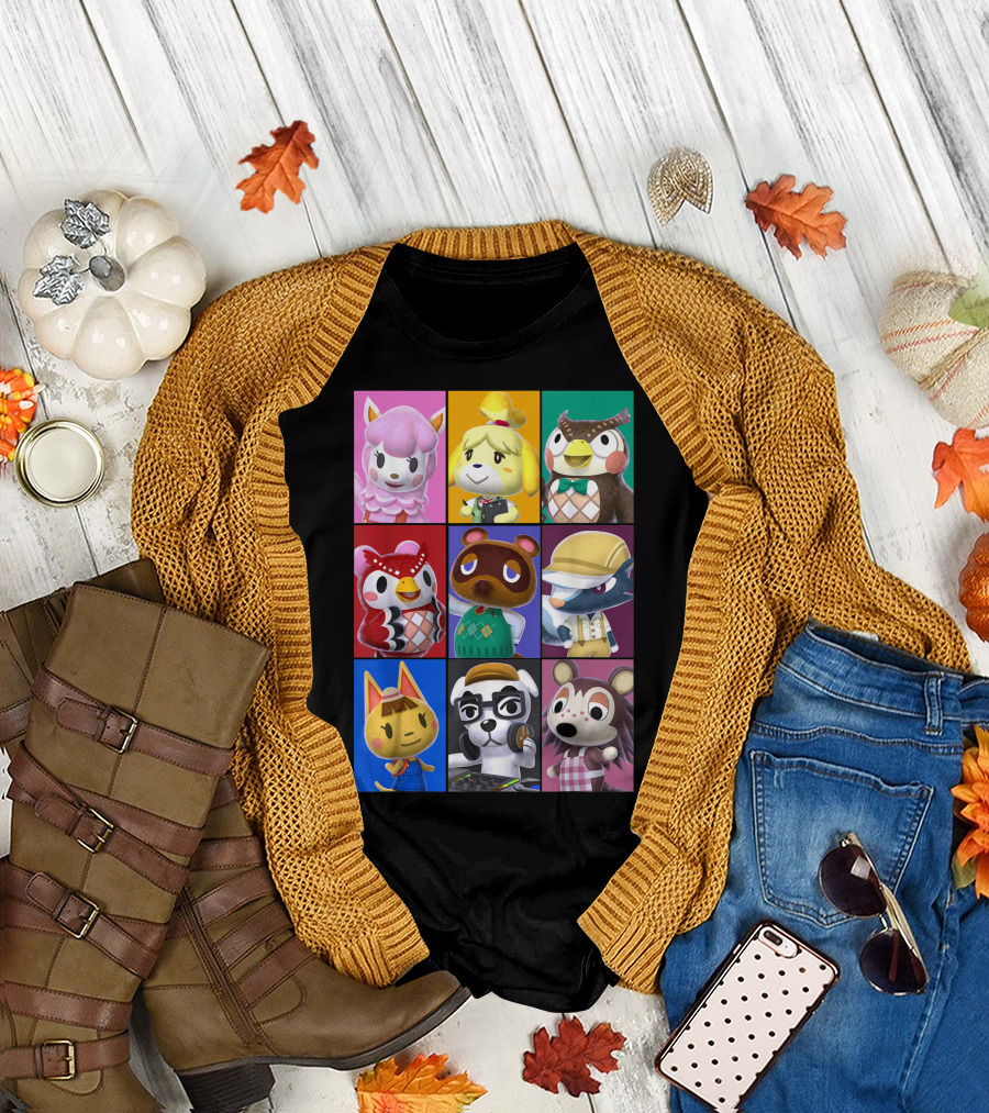 Animal Crossing Character Grid featuring Isabelle and Tom Nook T-Shirt