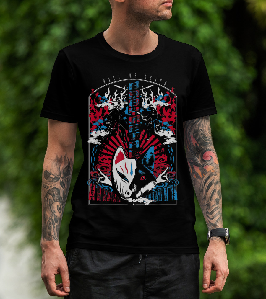 Babymetalfcus Wall Of Death Katana Mask Warriors Flames Red Blue Japan T-Shirt
