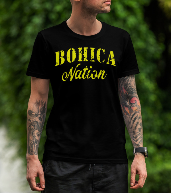 BOHICA Nation Military Style Stencil Font Vintage Distressed Look T-Shirt