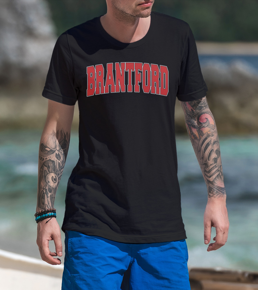 Brantford Canada Varsity Style Red Block Lettering T-Shirt