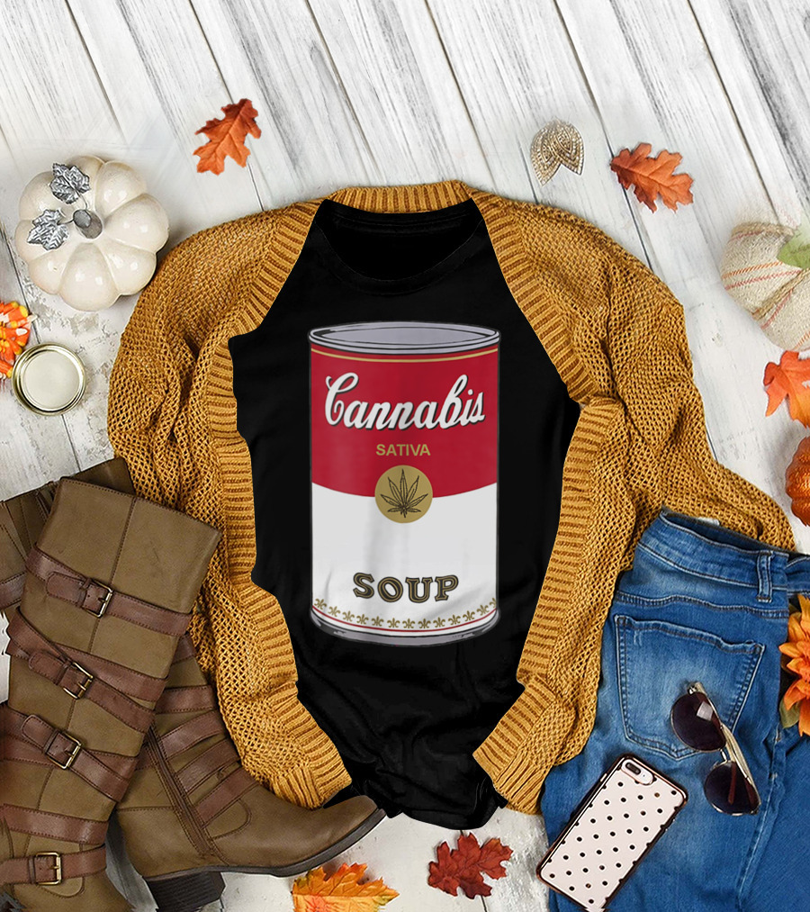 Cannabis Sativa Soup Can with Red and White T-Shirt