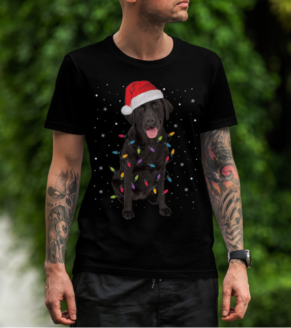 Christmas Black Labrador Retriever With Santa Hat And Holiday Lights T-Shirt