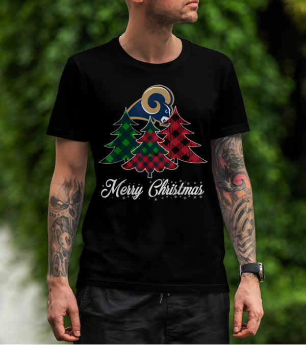 Merry Christmas Los Angeles Rams Plaid Trees Football Team T-Shirt