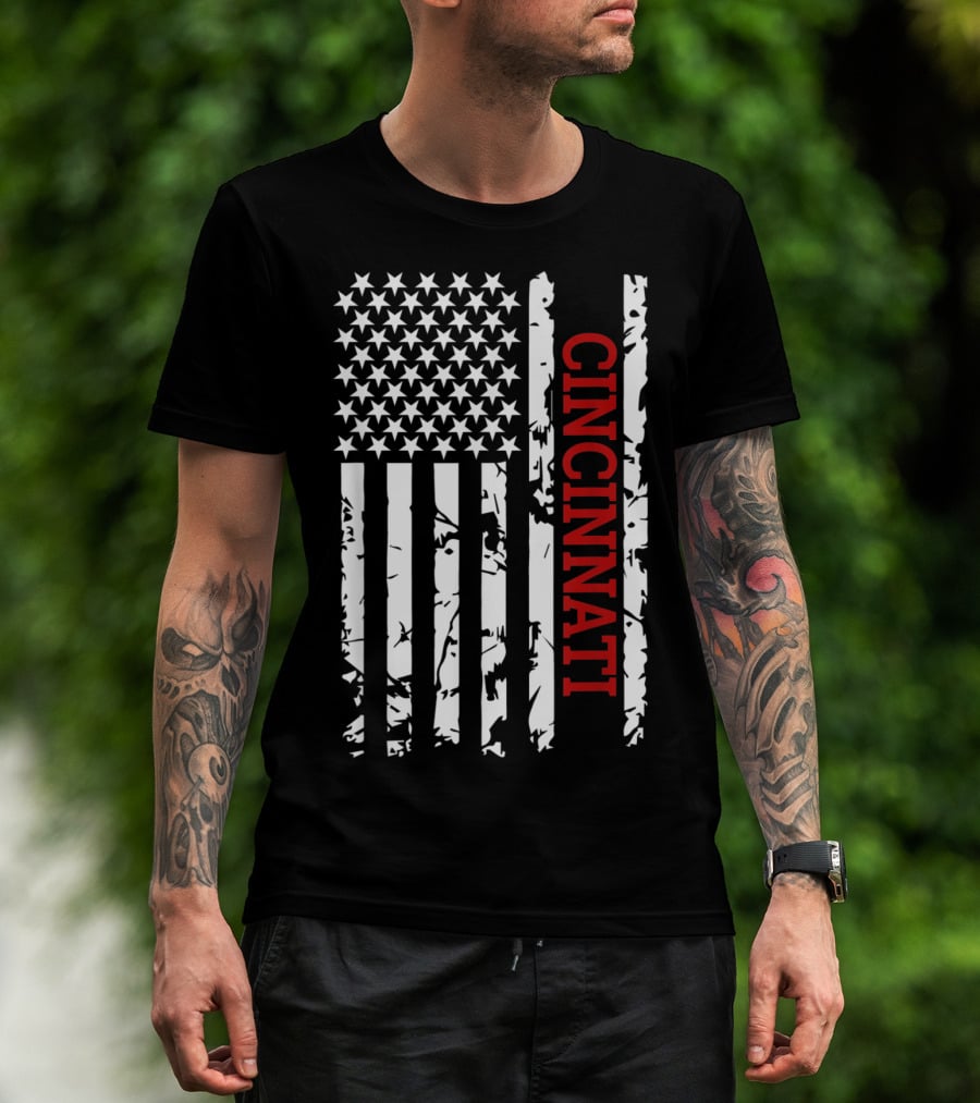 Cincinnati American Flag Grunge T-Shirt