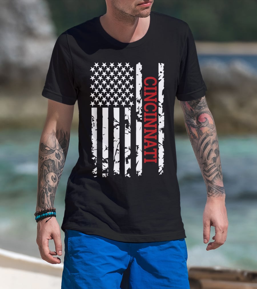 Cincinnati American Flag Grunge T-Shirt