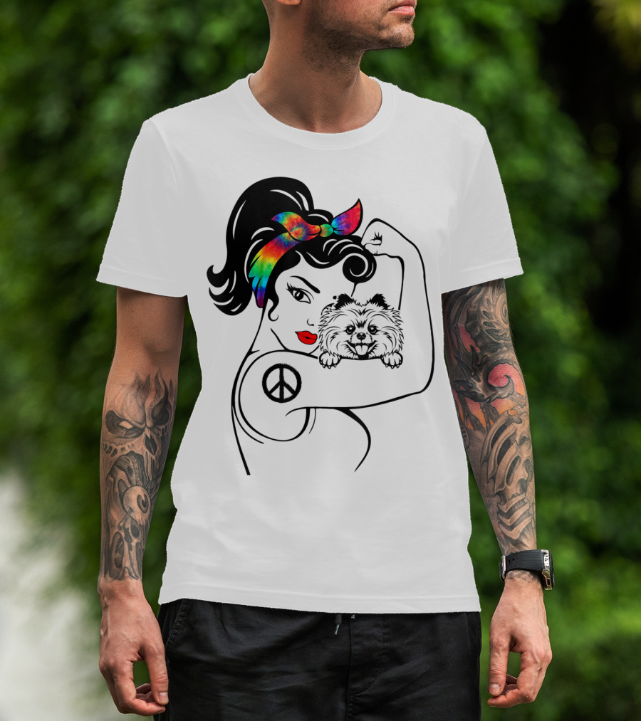 Cute Pomeranian Mom Peace Rainbow Bandana T-Shirt