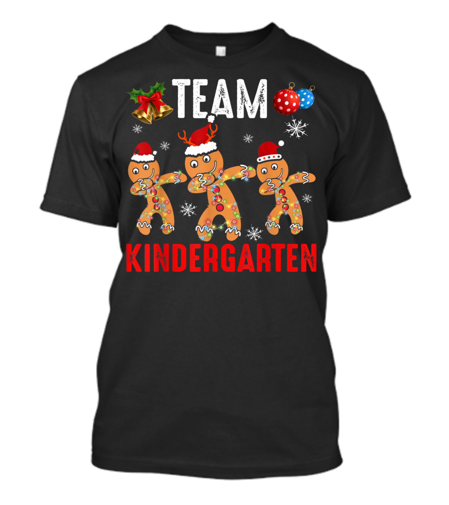 Team Kindergarten Gingerbread Dabbing Christmas Ornaments Snowflakes T-Shirt