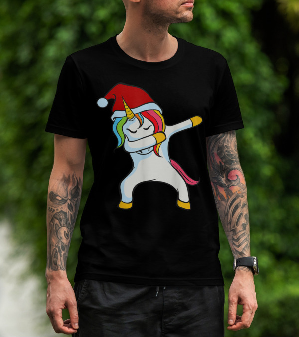 Santa Hat Dabbing Unicorn Christmas Magic T-Shirt