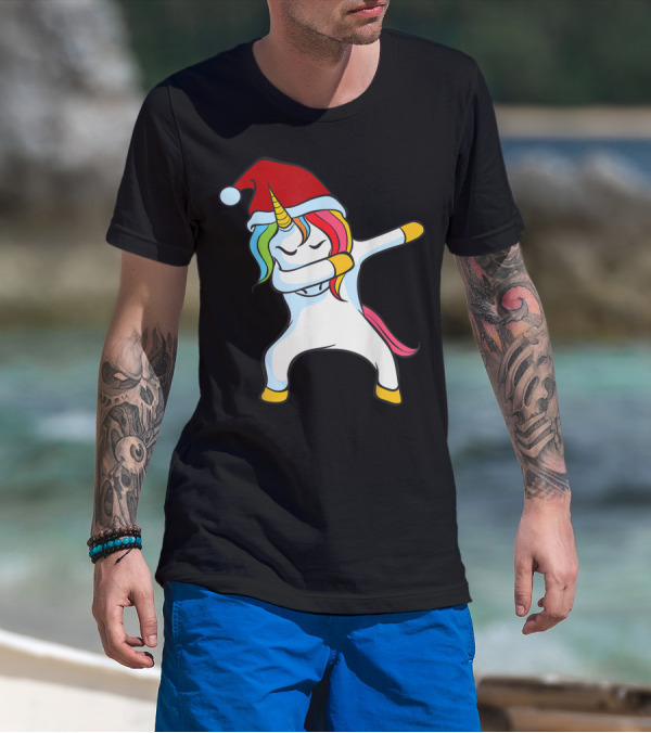 Santa Hat Dabbing Unicorn Christmas Magic T-Shirt