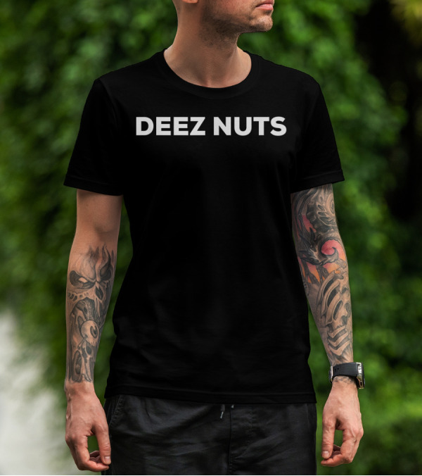 DEEZ NUTS Text Bold White T-Shirt