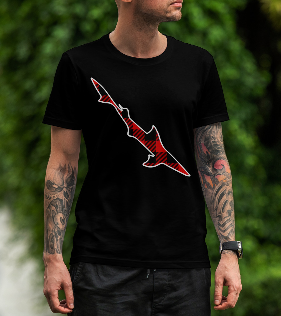 Dogfish Red Buffalo Plaid Shark Silhouette Spurdog T-Shirt