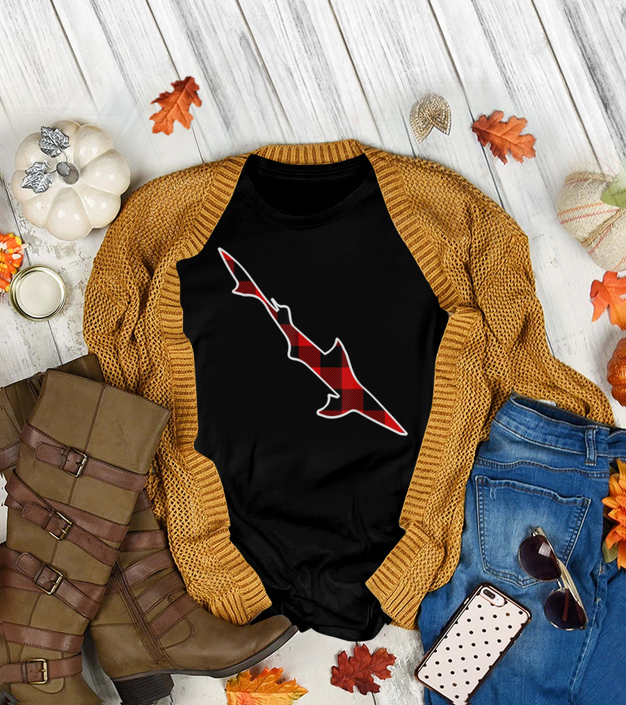 Dogfish Red Buffalo Plaid Shark Silhouette Spurdog T-Shirt