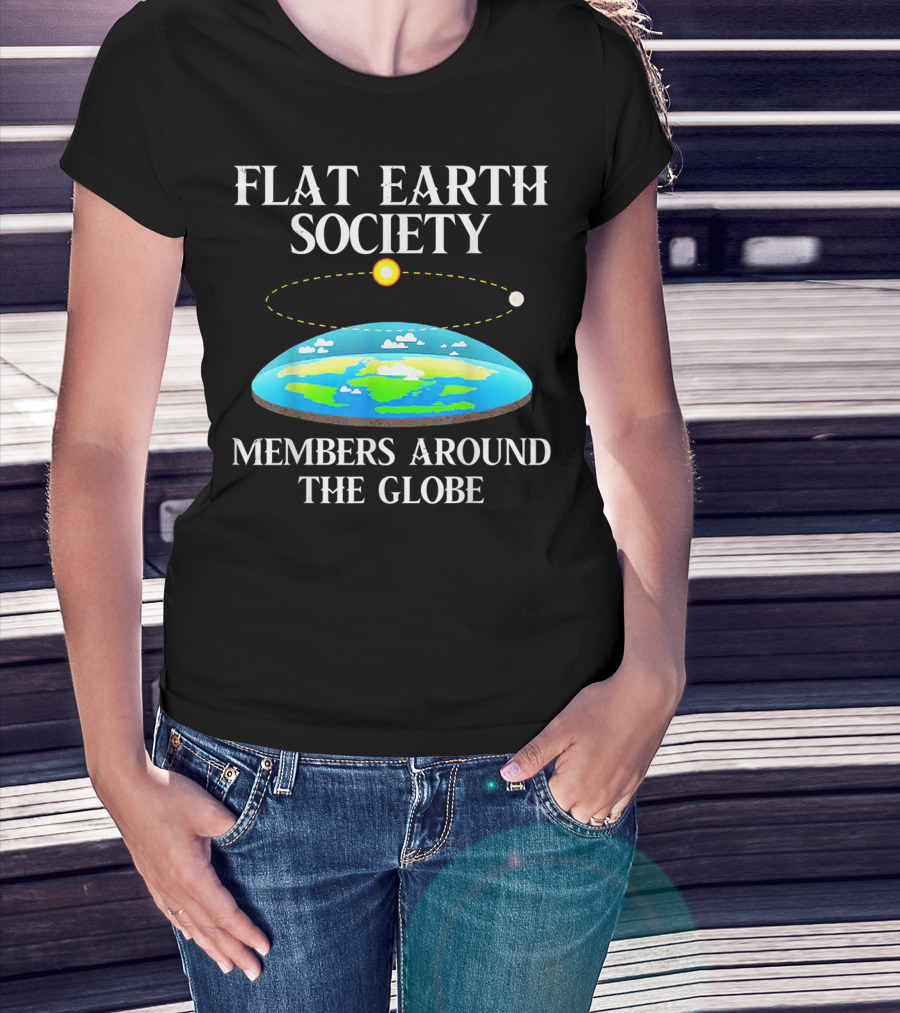 Flat Earth Society Members Around The Globe Flat Earth Concept With Sun And Moon T-Shirt
