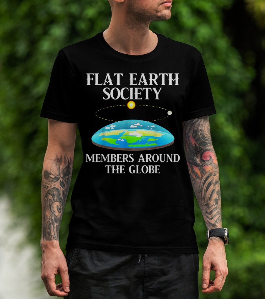 Flat Earth Society Members Around The Globe Flat Earth Concept With Sun And Moon T-Shirt