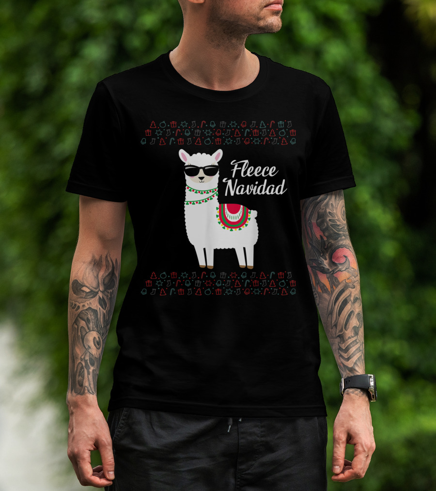 Fleece Navidad Feliz Navidad Llama Sunglasses Holiday Icons T-Shirt