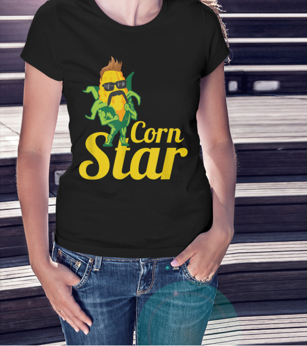 Funny Corn Star With Sunglasses And Mustache Maize Character T-Shirt