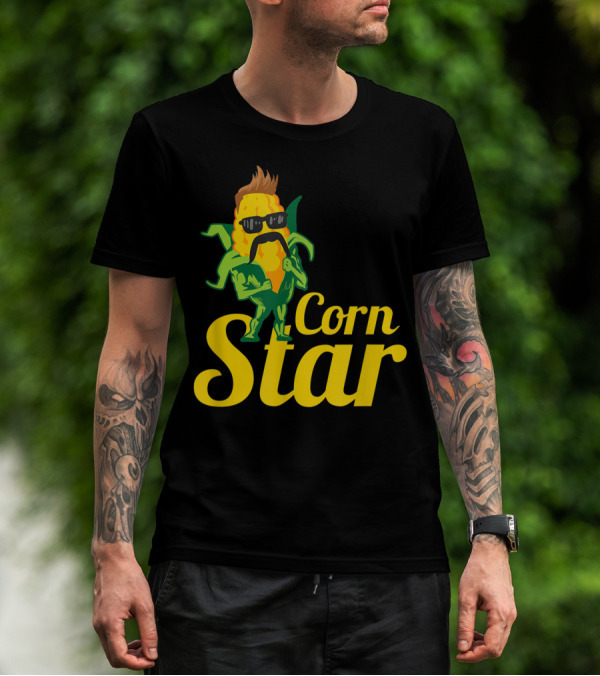 Funny Corn Star With Sunglasses And Mustache Maize Character T-Shirt