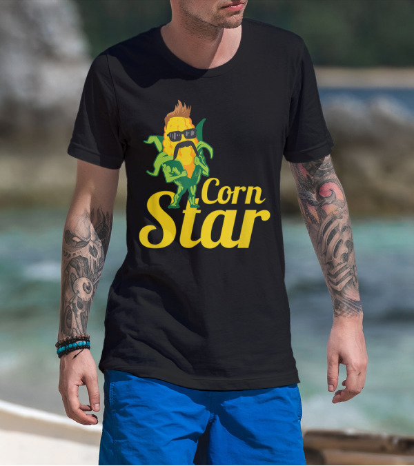 Funny Corn Star With Sunglasses And Mustache Maize Character T-Shirt