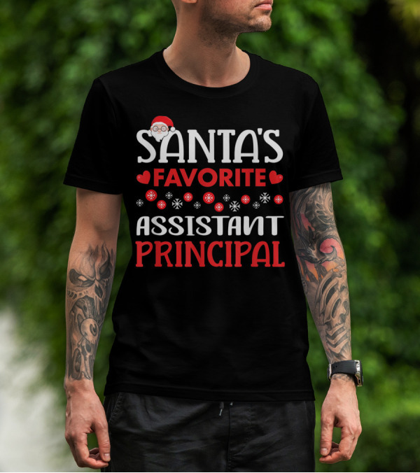 Santa's Favorite Assistant Principal Christmas Snowflake Hearts T-Shirt