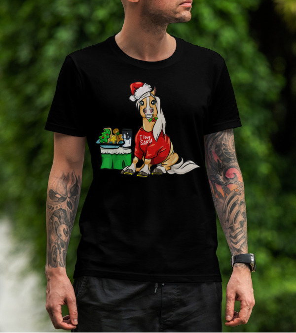 Haflinger Horse I Love Santa Christmas Cookies And Milk Holiday T-Shirt