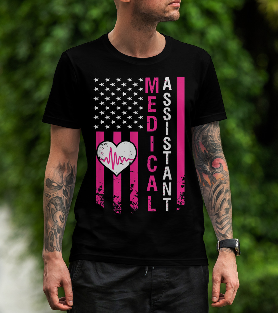Medical Assistant Heartbeat American Flag T-Shirt