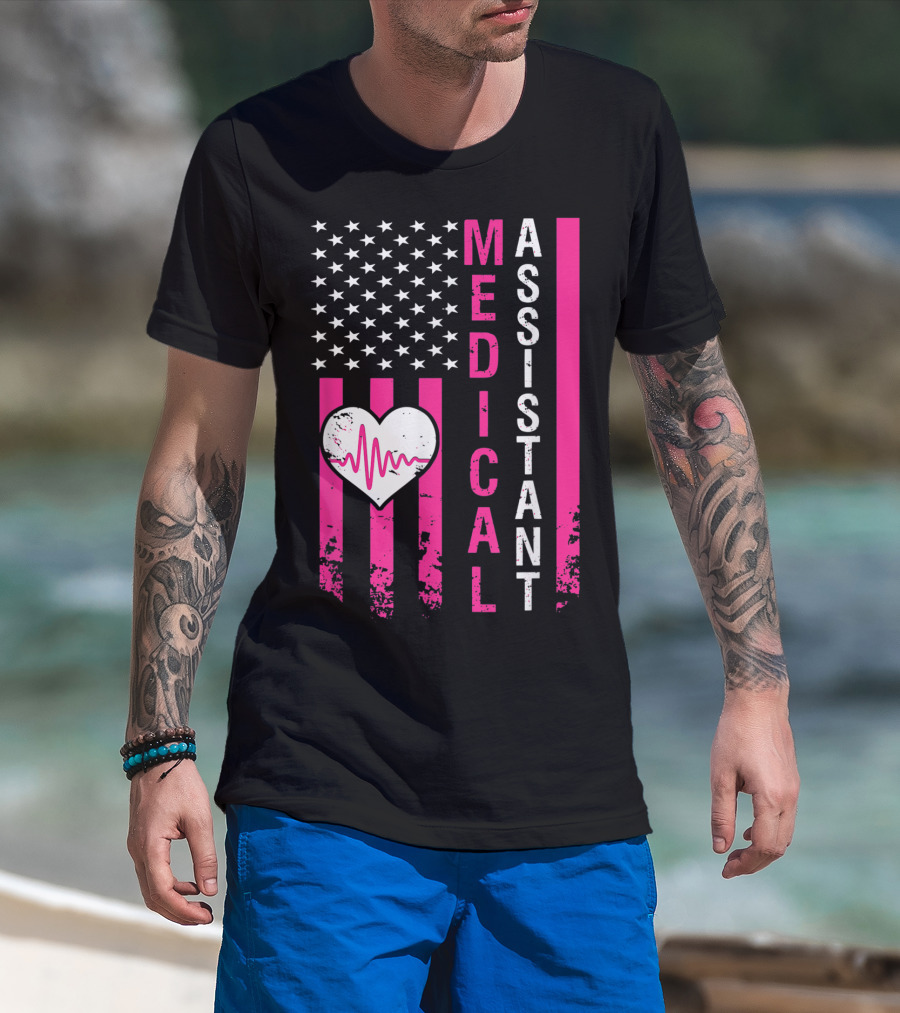 Medical Assistant Heartbeat American Flag T-Shirt