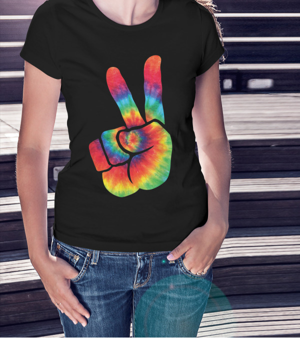 Hippie Tie Dye Peace Hand Colortone Rainbow T-Shirt