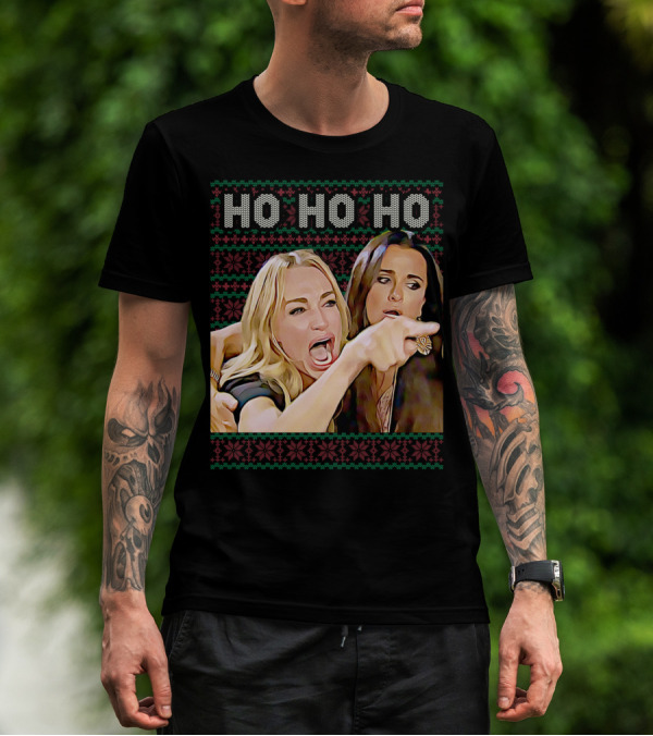 Ho Ho Ho Woman Yelling At Cat Meme Christmas T-Shirt
