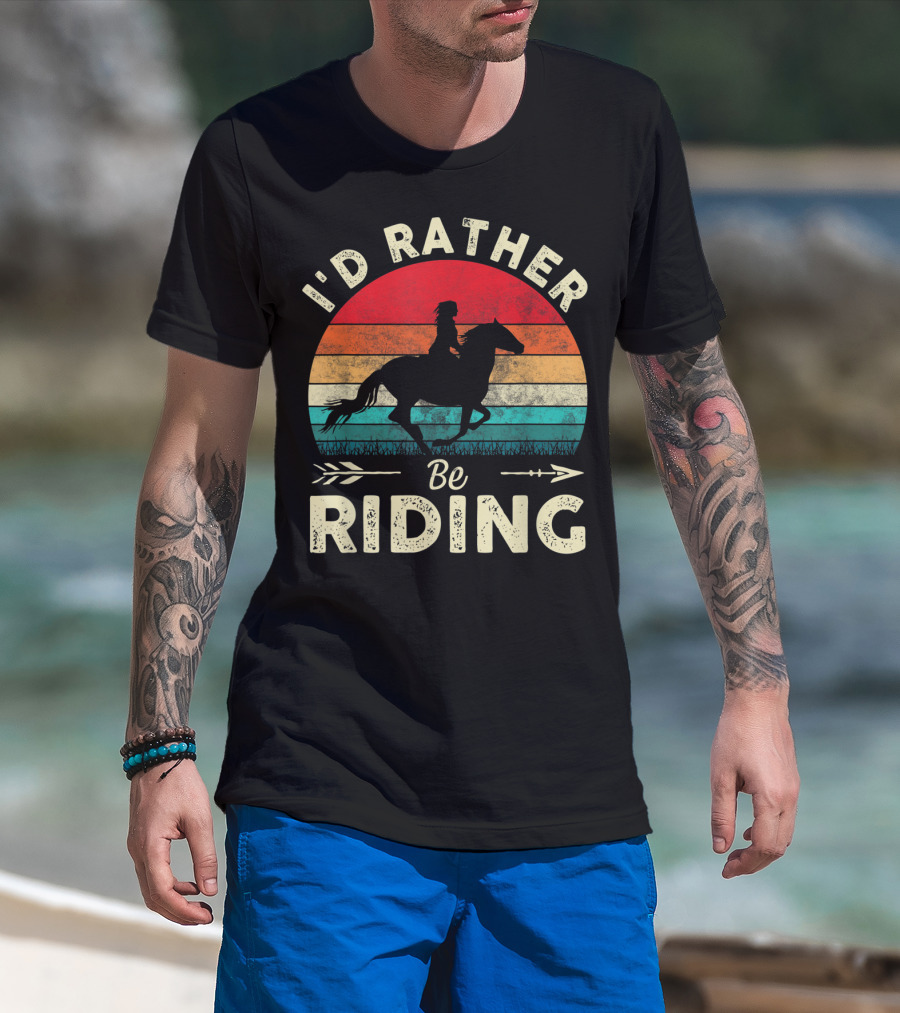 I'd Rather Be Riding Horse Lover Retro Sunset T-Shirt