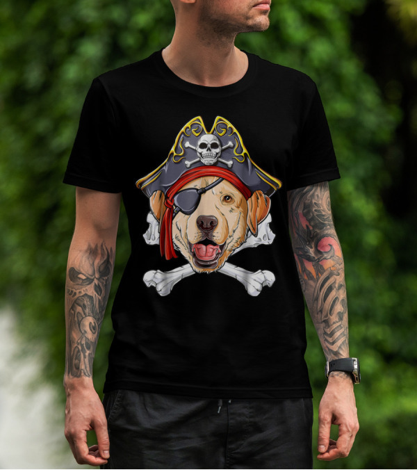 Labrador Pirate Jolly Roger Skull And Crossbones Flag T-Shirt