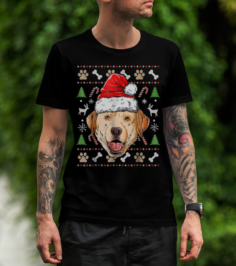 Labrador Ugly Christmas Sweater Santa Hat Xmas Dog Candy Cane Paw Print Snowflake T-Shirt