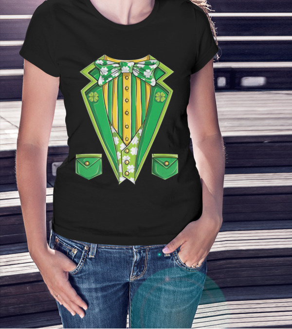 Leprechaun Costume Green Suit With Clover Bowtie For St Patricks Day T-Shirt