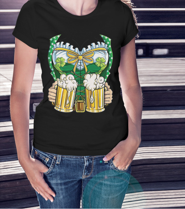 Leprechaun Girl Costume St Patricks Day Beer Clover Corset Women's Top T-Shirt