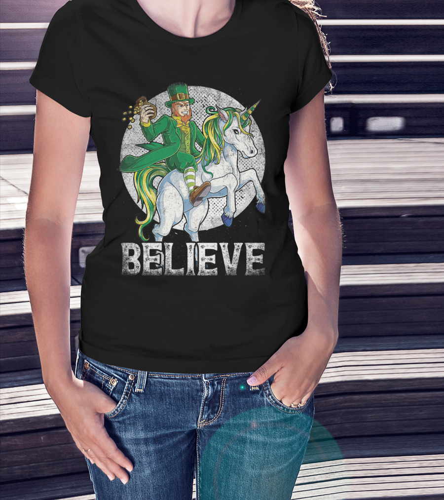 Believe Lepricorn Leprechaun Unicorn St Patricks Day R8 T-Shirt