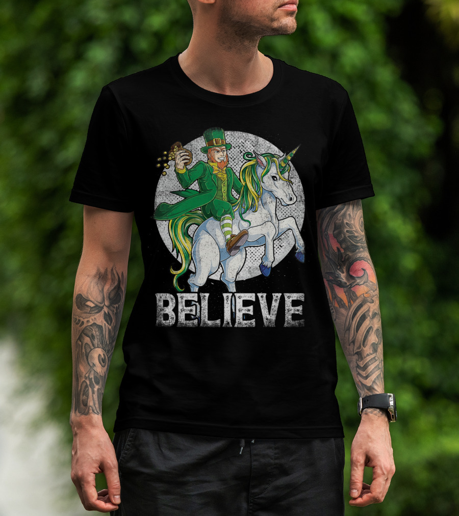 Believe Lepricorn Leprechaun Unicorn St Patricks Day R8 T-Shirt
